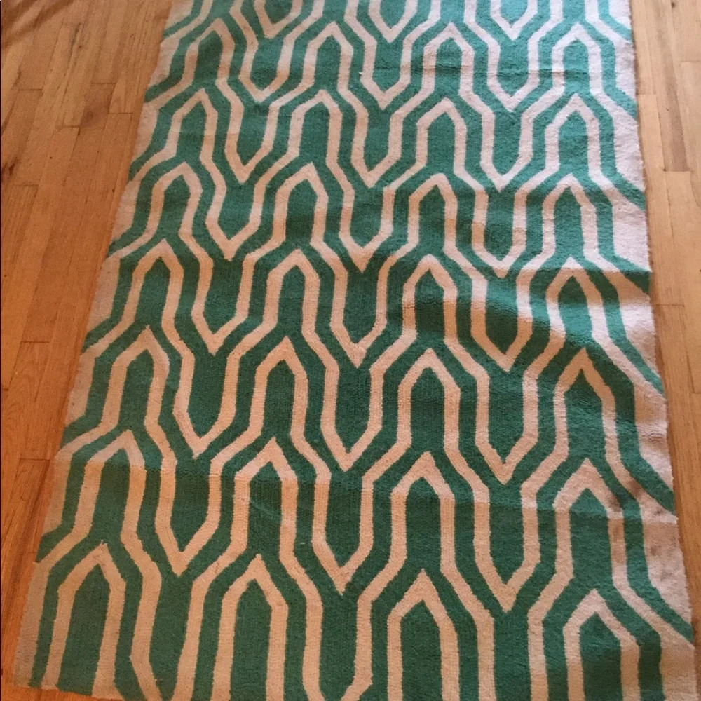 Vintage Turquoise Art Deco Abstract Accent Area Rug Y2K Home Decor sz 3' x 5'
